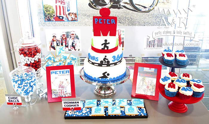 Peter's Ironman Themed 40th Birthday Dessert Table by A&K.