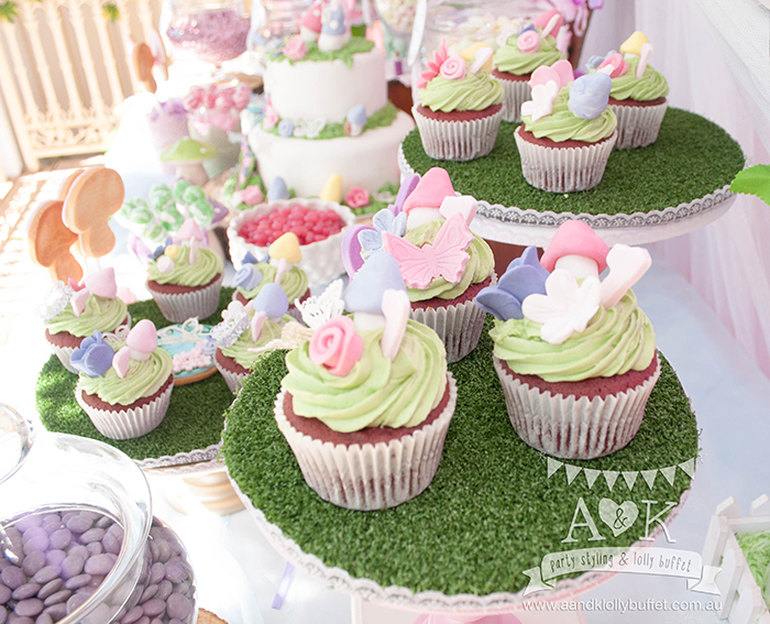 Aurelia's Pink & Purple Fairy Woodland themed Birthday dessert table by A&K