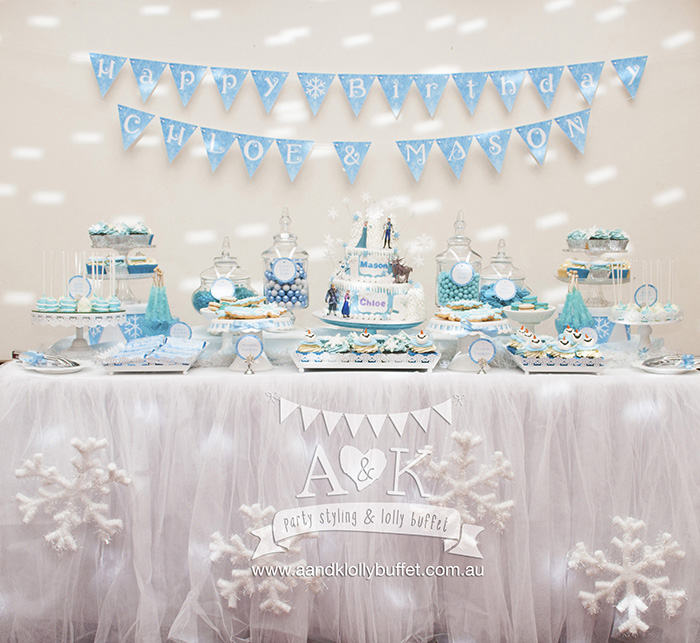Chloe & Mason's Frozen Themed Birthday Dessert Table by A&K