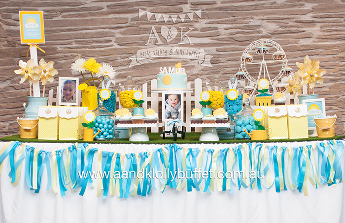 Samuel's "You Are My Sunshine" themed 1st Birthday Dessert Table by A&K