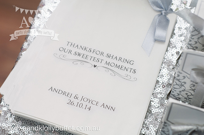 Andrej & Joyce's Elegant Silver & White Dessert Table by A&K Lolly Buffet
