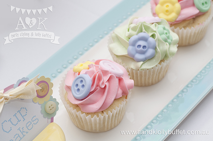 Natalie's Pastel Cute As A Button Baby Shower Dessert Table by A&K Lolly Buffet