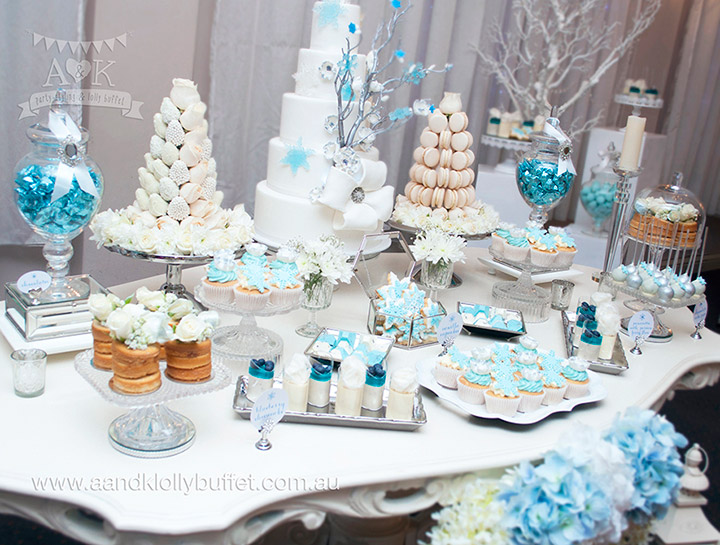 Winter Wonderland dessert table for Dimity & Connie's 21st Birthday by A&K Lolly Buffet