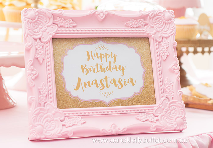 Anastasia's Pink & Gold 1st Birthday dessert table by A&K Lolly Buffet