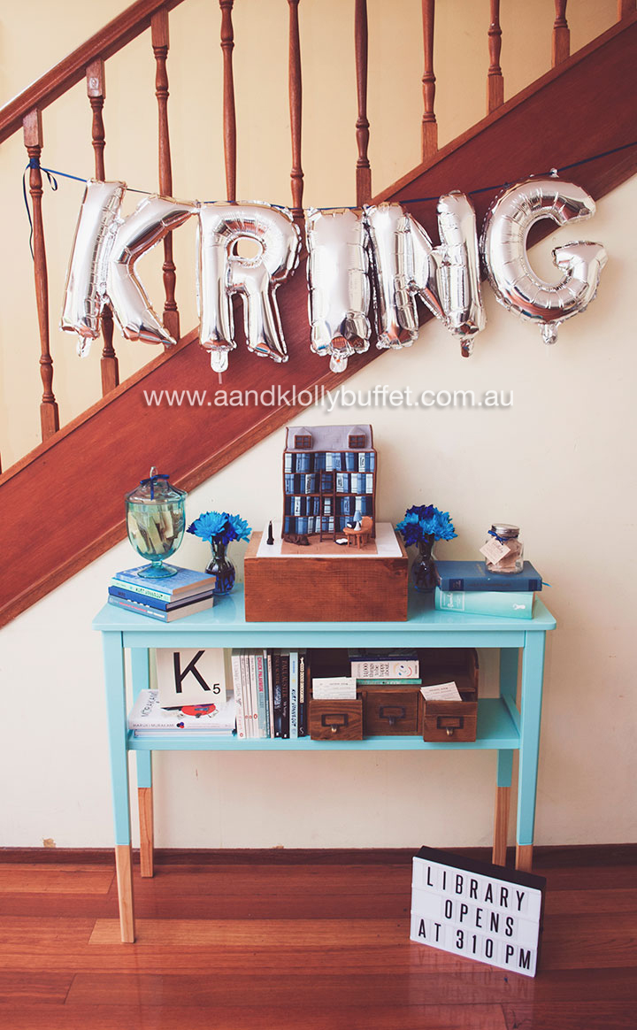 Kring's Library themed Birthday Lunch & Dessert Table by A&K Lolly Buffet