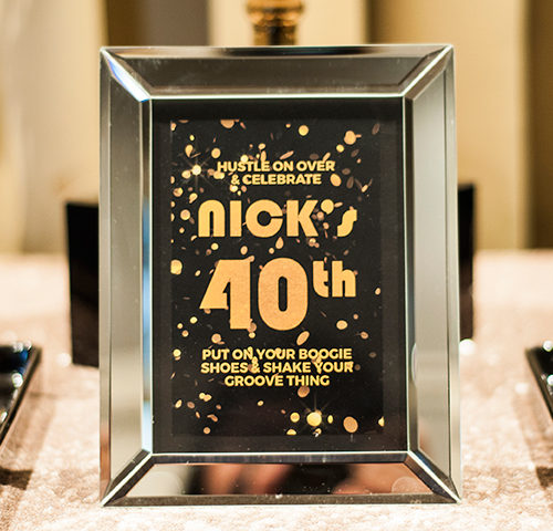 Nick’s Black & Gold Disco themed 40th Birthday dessert table by A&K